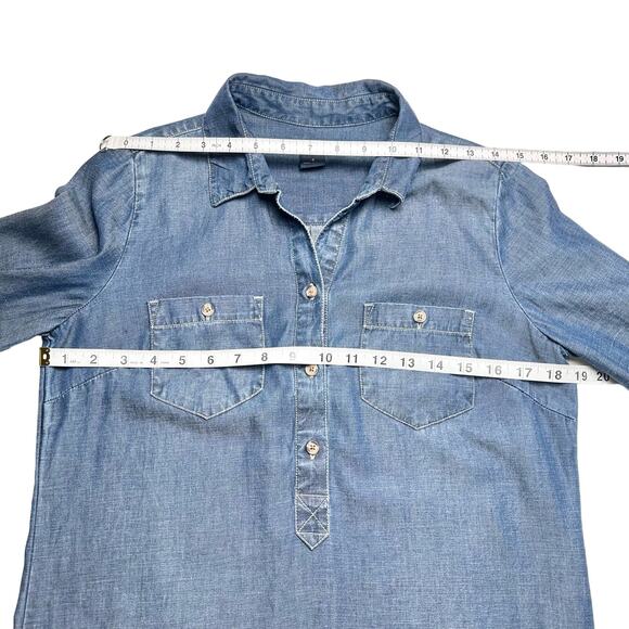 Lucky Brand | Women | Chambray Linen Blend Popover Mini Shirt Dress | Sz Small - Picture 4 of 12